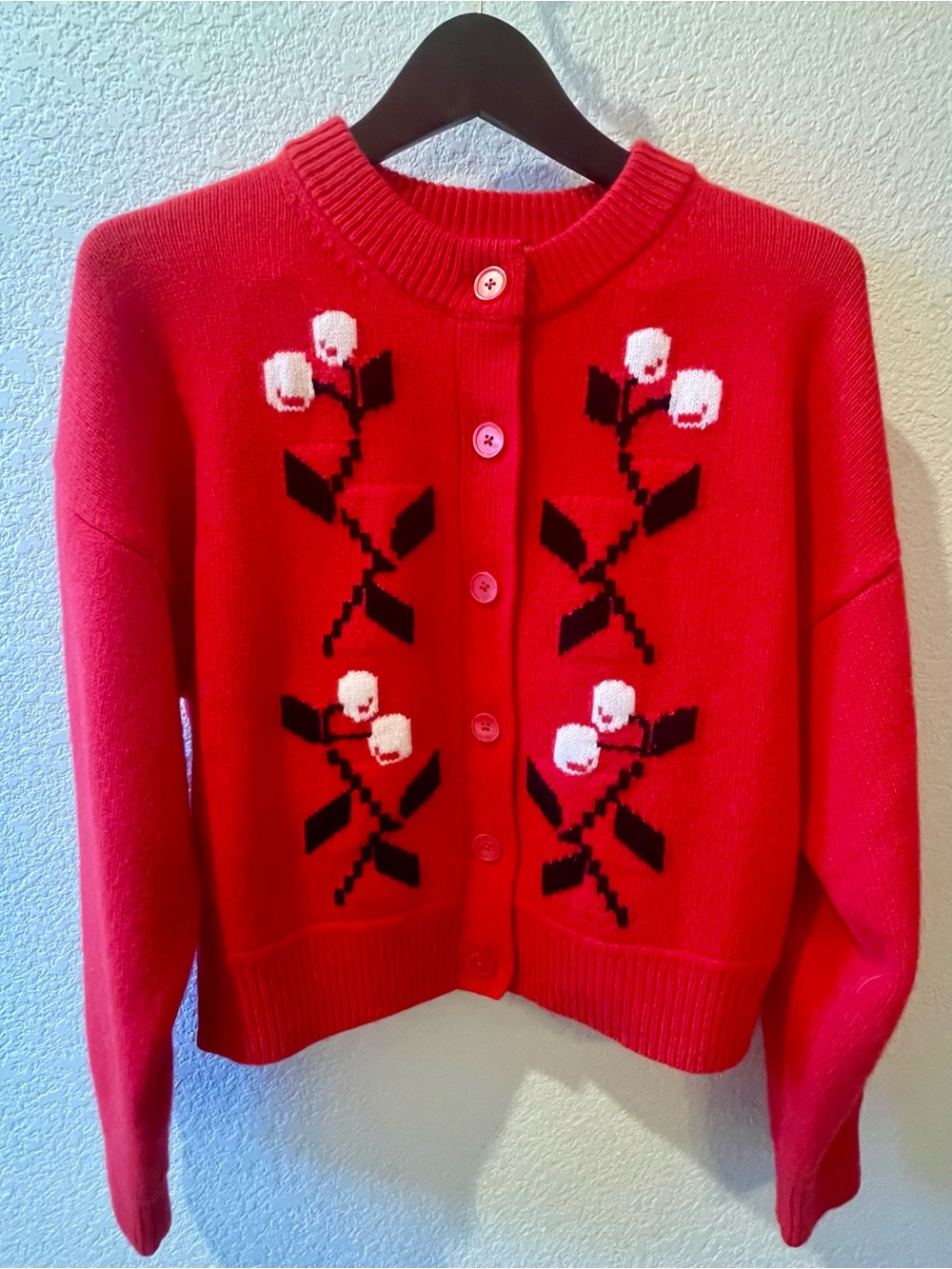J. Crew Vintage Wool Cardigan in Cherry Print NWOT